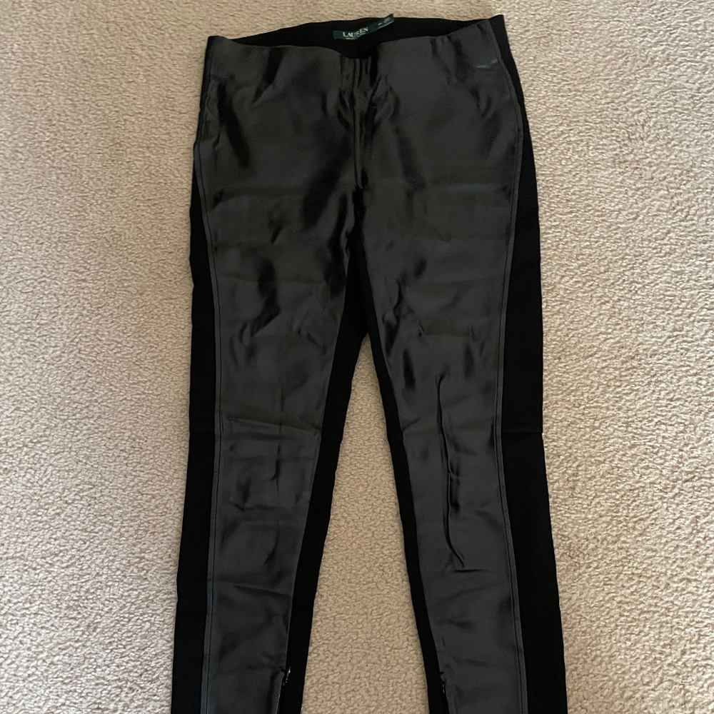 Ralph Lauren 4P pants/leggings.Black cotton/ faux leather up front. very stylish